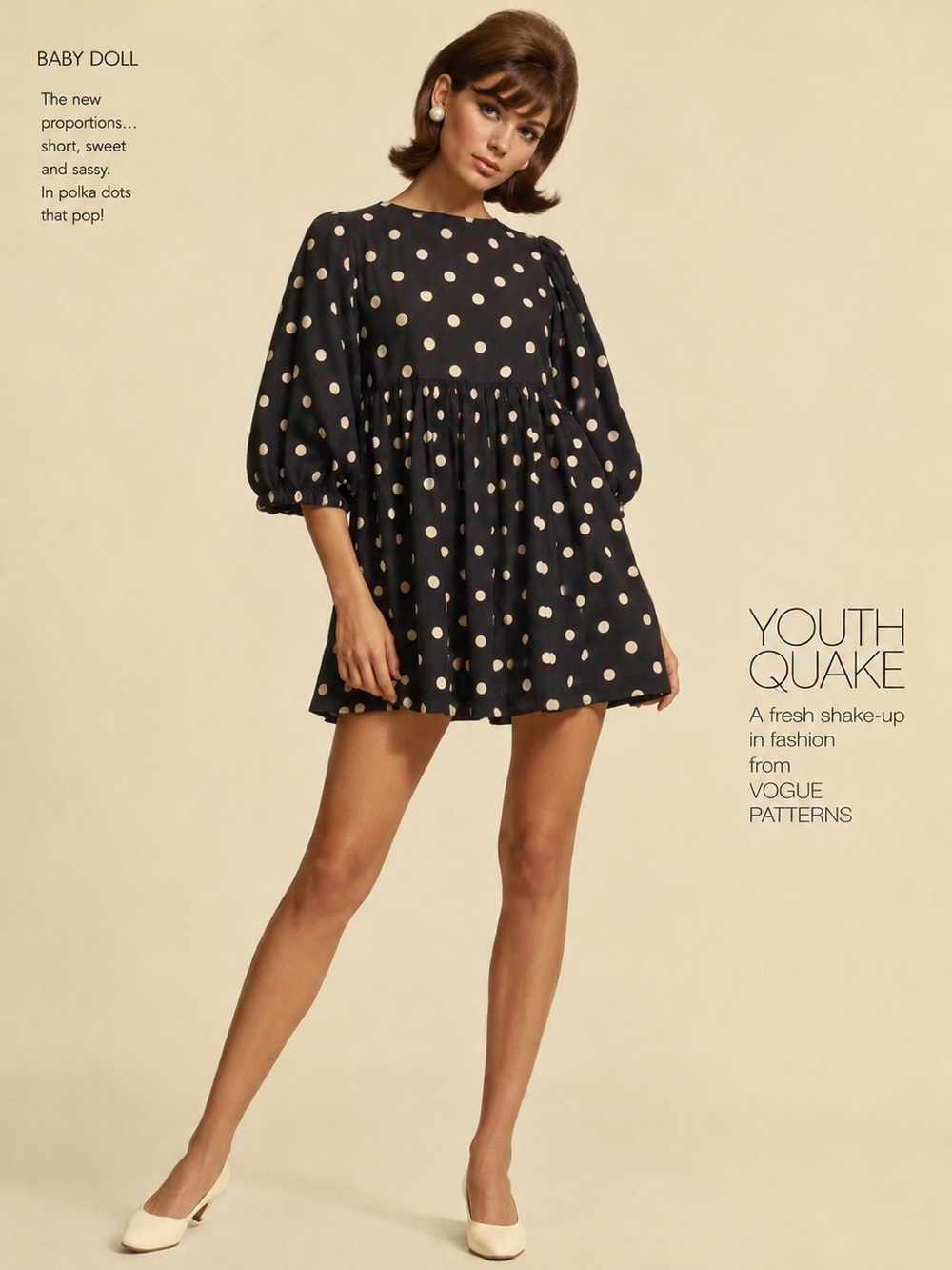 Blu Pepper black and cream polka Dot Babydoll Minidress size S